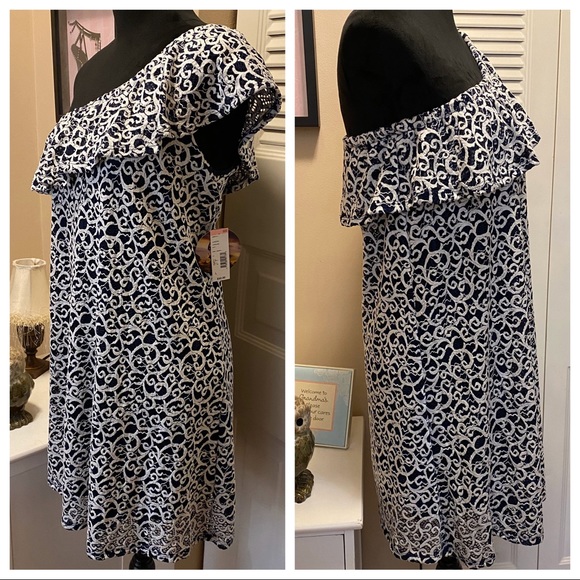 Bebop Lace One-Shoulder Ruffle Mini Dress - Picture 2 of 8